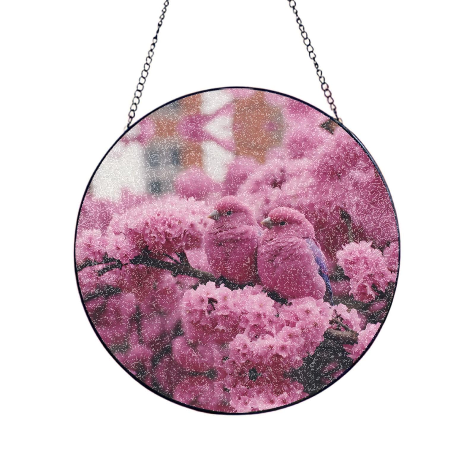 Poezjzw Stained Glass Window Hanging - Cherry Blossom And Tits Sun Catcher For Door Garden Home Decor Christmas Mother'S Day Birthday Gifts 4in（10cm）