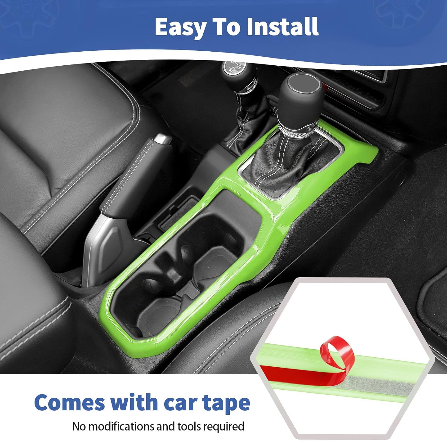 RT-TCZ for Jeep JL Gear Shift Cup Holder Panel Trim Cover for Jeep Wrangler JL JLU 2018 up for Gladiator JT 2020 up Green Interior Accessories