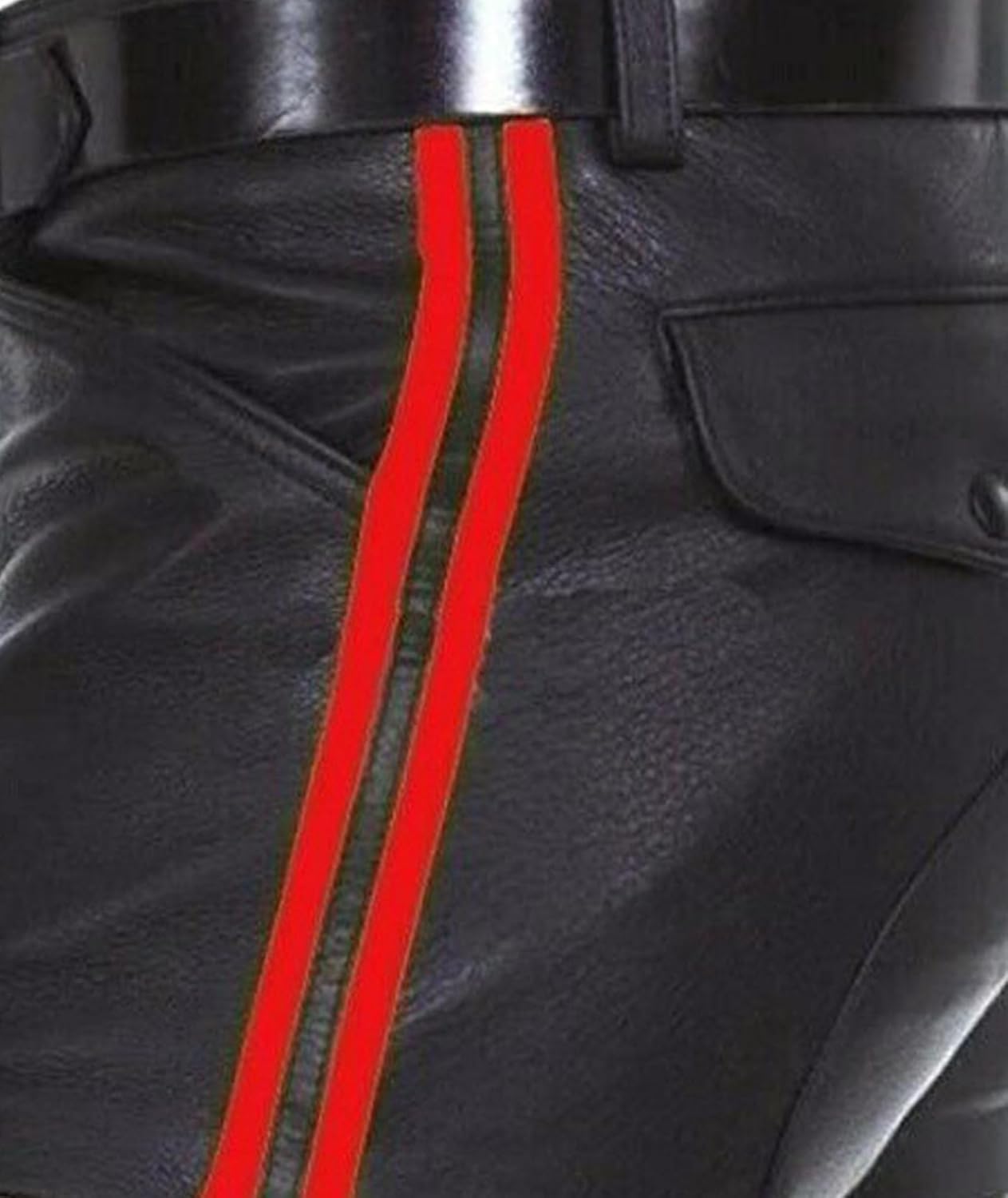 SOMTHRON Men's PU Leather Shorts Striped Sexy Rave Hot Shorts Straight Leg Club Party Short Pants with Pockets