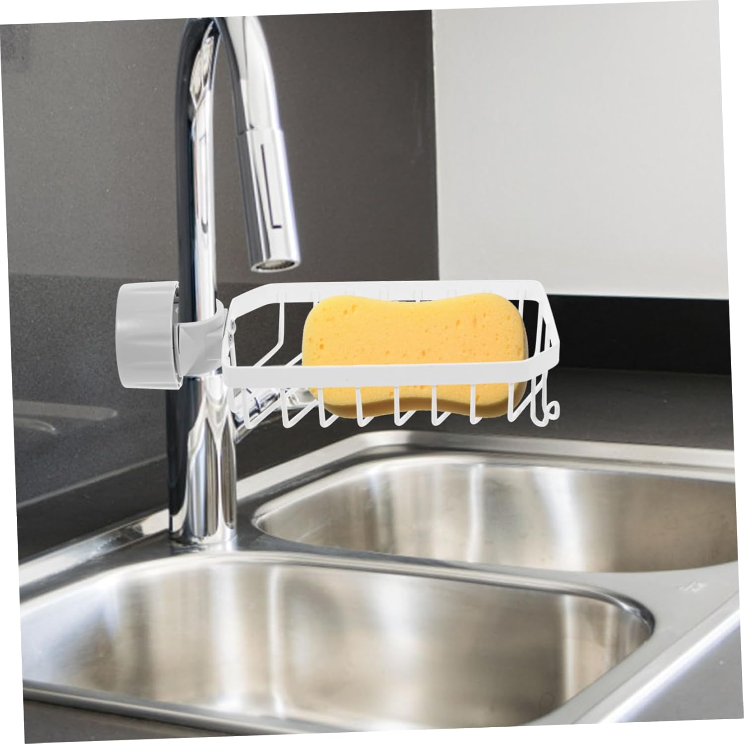 Stainless Steel Sponge Holder Rack for Kitchen Sink Space-Saving Faucet Organizer for Dishcloths and Brushes Draining Storage for Clean and Healthy Environment