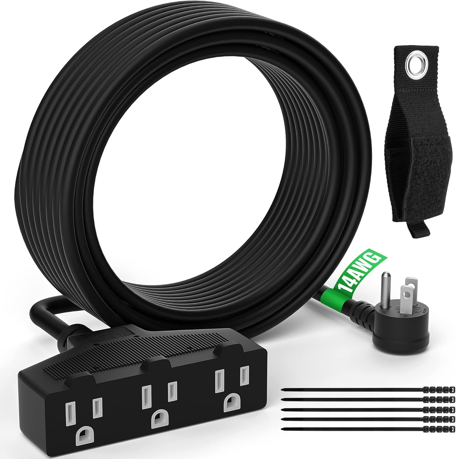 Outdoor Extension Cord 20 Ft with 3 Outlets, 14/3 SJTW 3