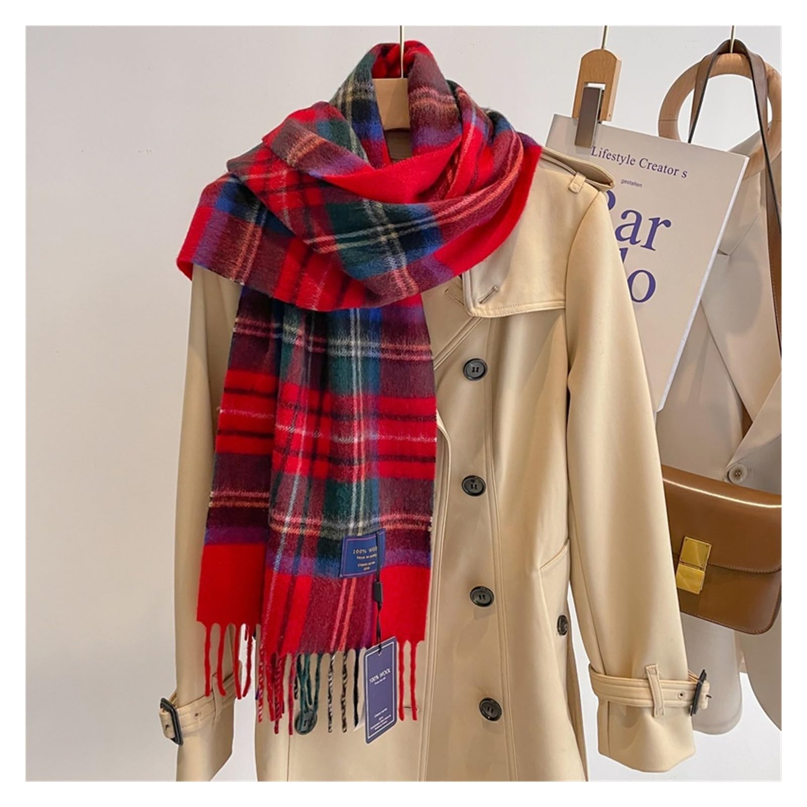 Bufanda Invierno Bufanda de lana a cuadros versátil for mujer, invierno, hombre, pareja, cachemira, cálida, doble cara, cuello Unisexo