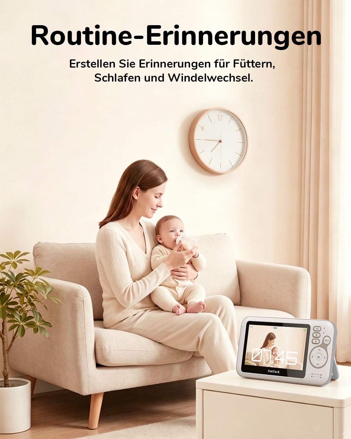 TakTark Babyphone mit Kamera, 4.3'' Babyphone Video Baby Monitor, Babyfon mit Kamera und Audio mit VOX, Gegensprechfunktion, Nachtsicht, Digitalzoom, Temperaturüberwachung und Keine störenden Lichter