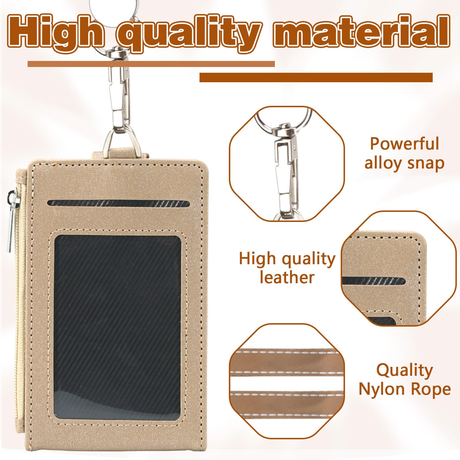 ID Badge Holder with Zip Pocket, Leather TD Card Holder with Lanyard - Image 3