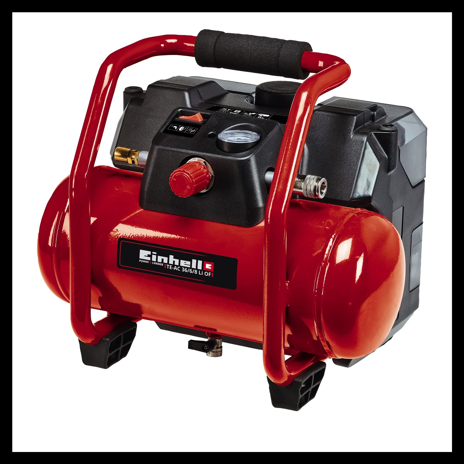Einhell Sprężarka akumulatorowa TE-AC 36/6/8 Li OF Set Power X-Change (36 V, maks. 8 bar, 6 l zbiornik, moc ssania 130 l/min, prędkość obrotowa silnika 16000 min^-1, bezolejowa, bez akumulatora)