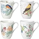 Lenox Coffee Mug Set, Butterfly Meadow Flutter 4-Piece Mugs, Service For 4, 12 Ounce Mug, Chip Resistant White Porcelain, Microwave And Dishwasher Safe, Ceramic Mugs, Coffee Cups (Assorted, 4 Piece)