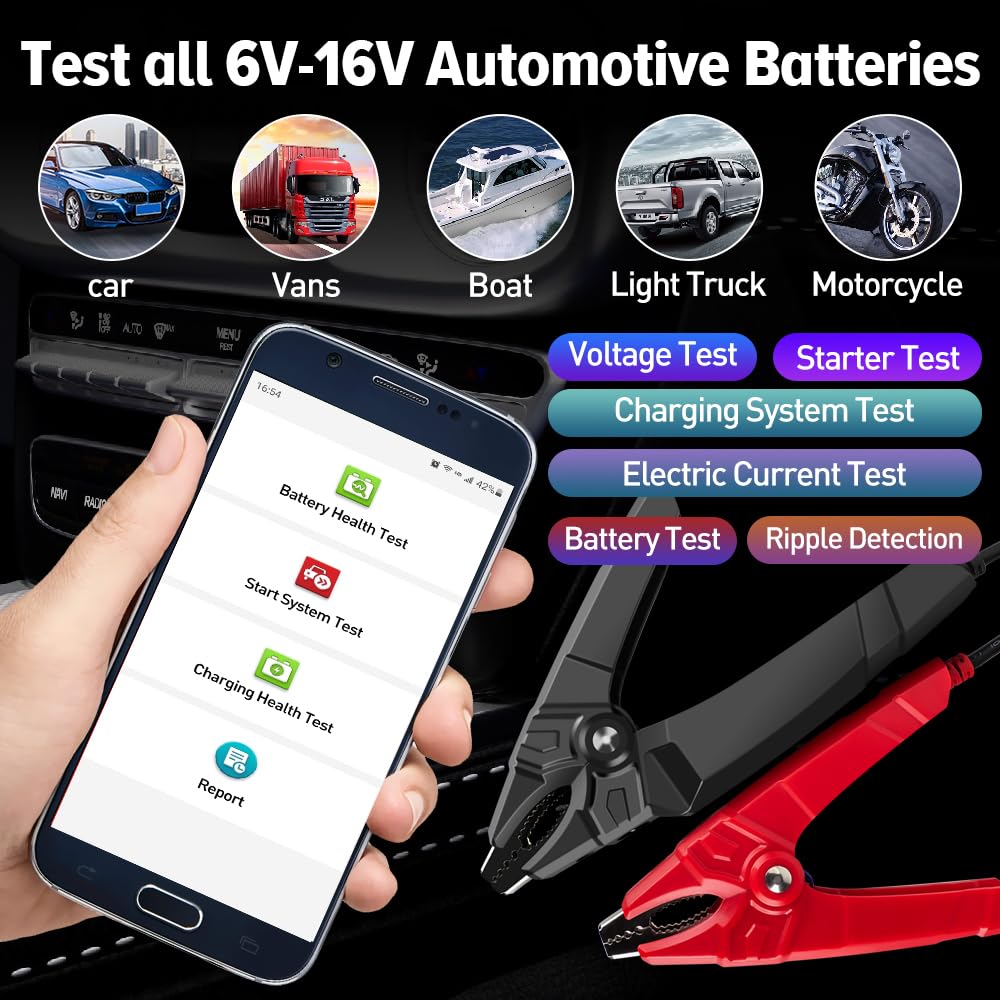 LAUNCH BST360 6V 12V Auto-Batterie-Tester, Bluetooth-Batterie-Ladungstester Ladekurbel-System-Analysator für Android/iPhone/Launch X431, 100-2000 CCA Lichtmaschine Tester Voltmeter