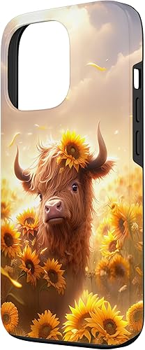 Miniatura 23 de Funda para iPhone 12 mini con diseño de vaca escocesa de las tierras altas y girasoles