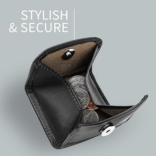 Miniatura 4 de Maruse Monedero delgado hecho a mano de cuero italiano para mujeres y hombres, bolsa pequeña negra con cierre magnético, bolso de cambio perfecto y