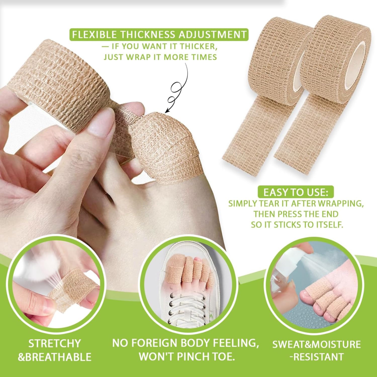 Ahamo Skin-Tone Toe Separators for Women, Heel Grips & Bio-Gel Pad Bundle | 2.5cm×5m Anti-Blister Strips (2 Packs) + Reusable Gel Heel Protectors for Women & Men | Shoe Comfort Solution for Bunion Pain Relief - Image 4 thumbnail