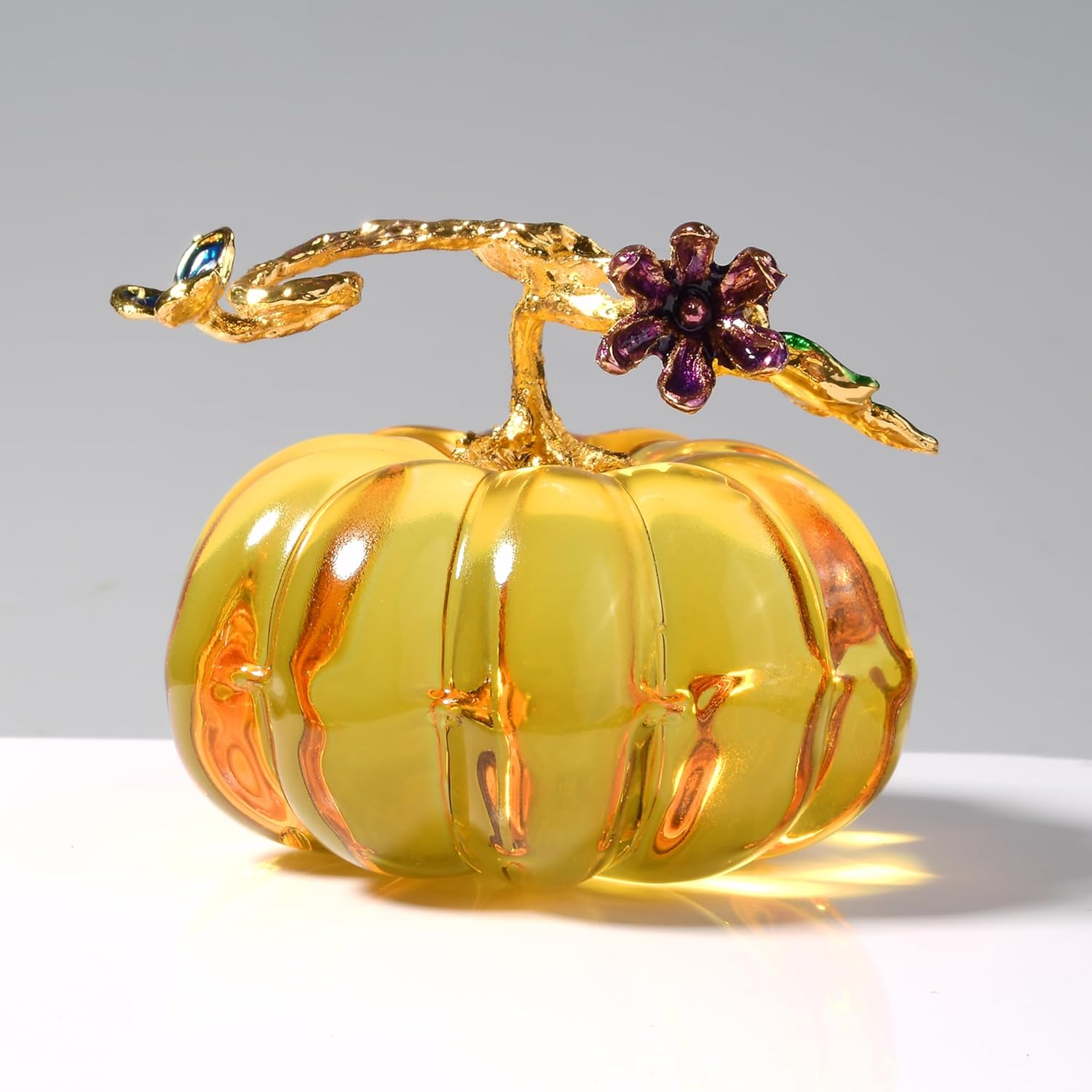2.5'' Blown Glass Pumpkin Figurines Collectibles, Small Crystal Pumpkin Decorations for Fall Harvest Halloween Thanksgiving Christmas
