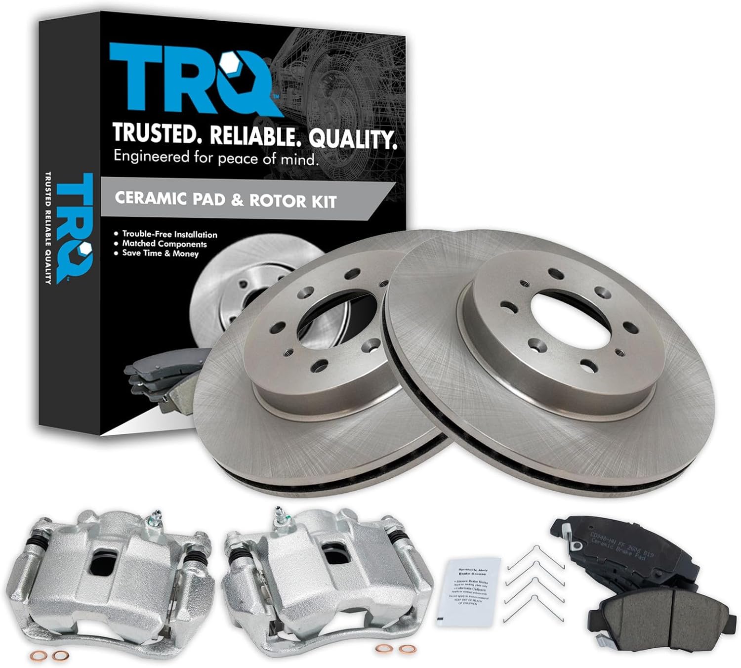 TRQ Front Brake Pad and Rotor Set Ceramic Vented Rotors Calipers Compatible with 2009-2013 Honda Fit