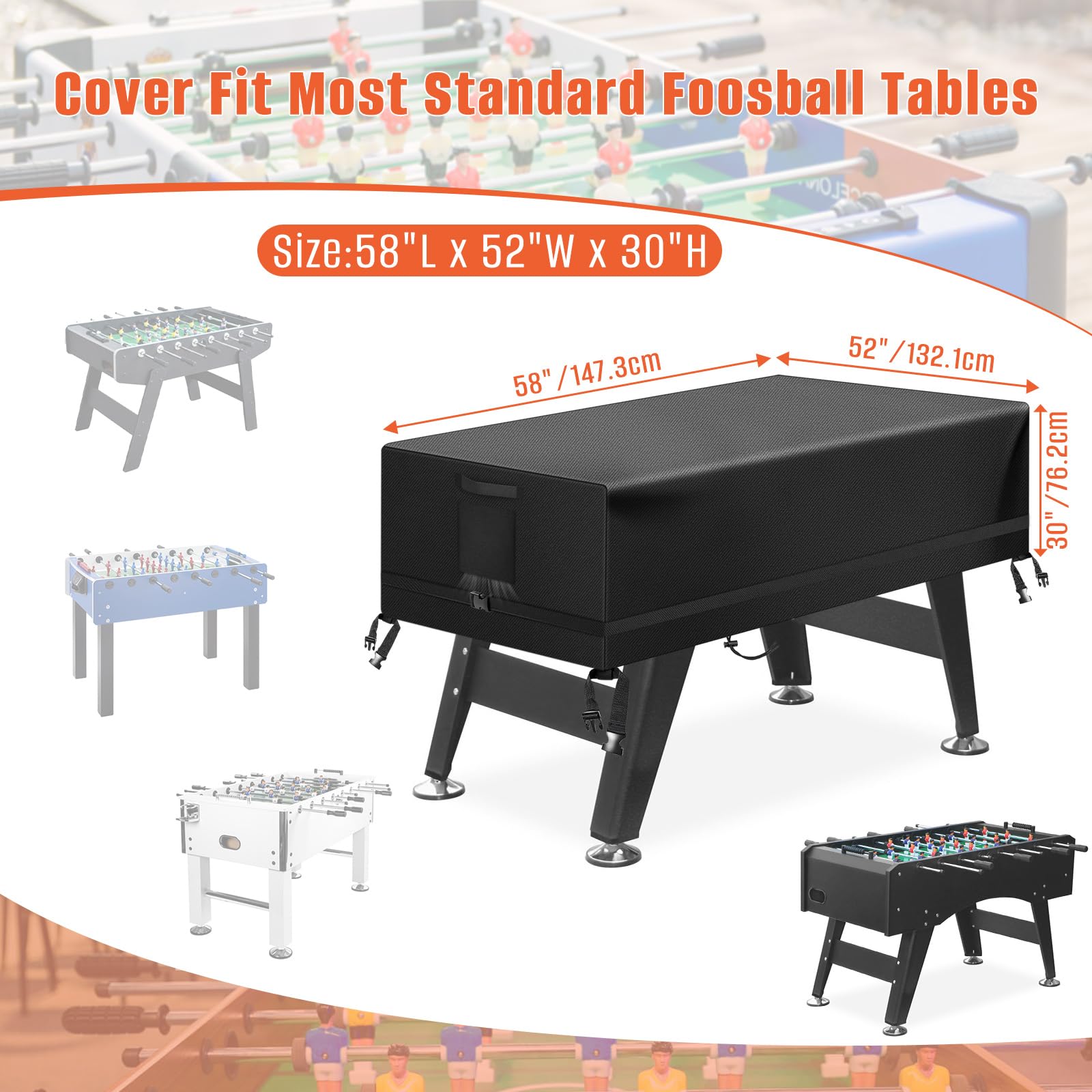 Kovshuiwe 147 x 132 x 76 cm Housse pour table de baby-foot Housse d'extérieur pour table de football résistante de patio, Imperméable, Anti-UV et Anti-poussière