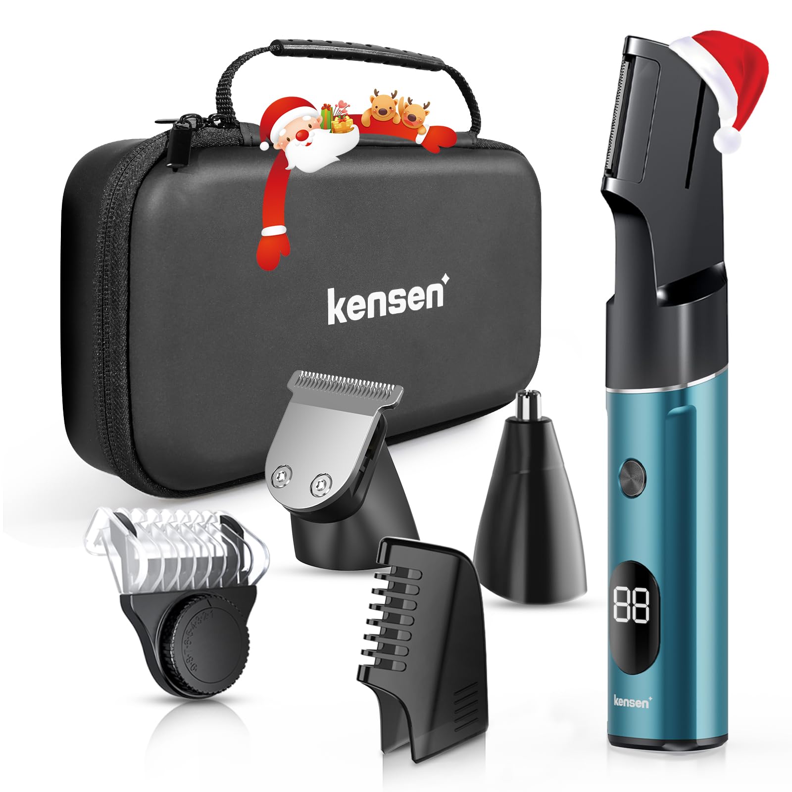 kensen Body Hair Trimmer for Men 3-in-1 Beard Trimmer for Men, Manscape Men's Groin & Pubic Hair Trimmer IPX6 Waterproof Wet/Dry Hair Clippers for Mens Rechargeable Electric Razor for Mens (Blue)