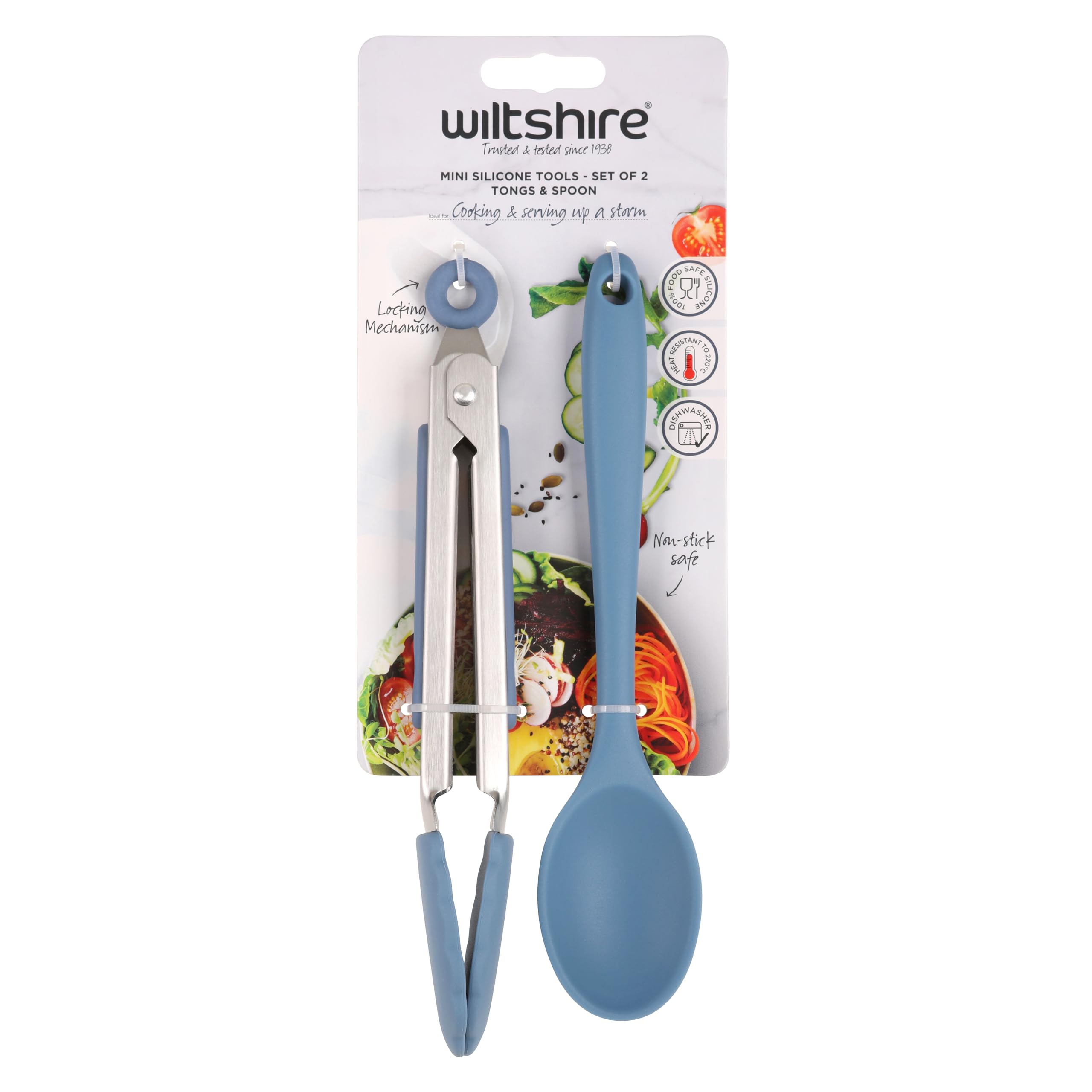 Wiltshire Silicone Mini Kitchen Tongs & Serving Spoon, Set of 2, Cooking Spoon & Serving Tongs, Salad BBQ Tongs Stainless Steel, Heat-Resistant Utensil, Non-Stick, Non-Scratch, Petrol Blue - Image 4