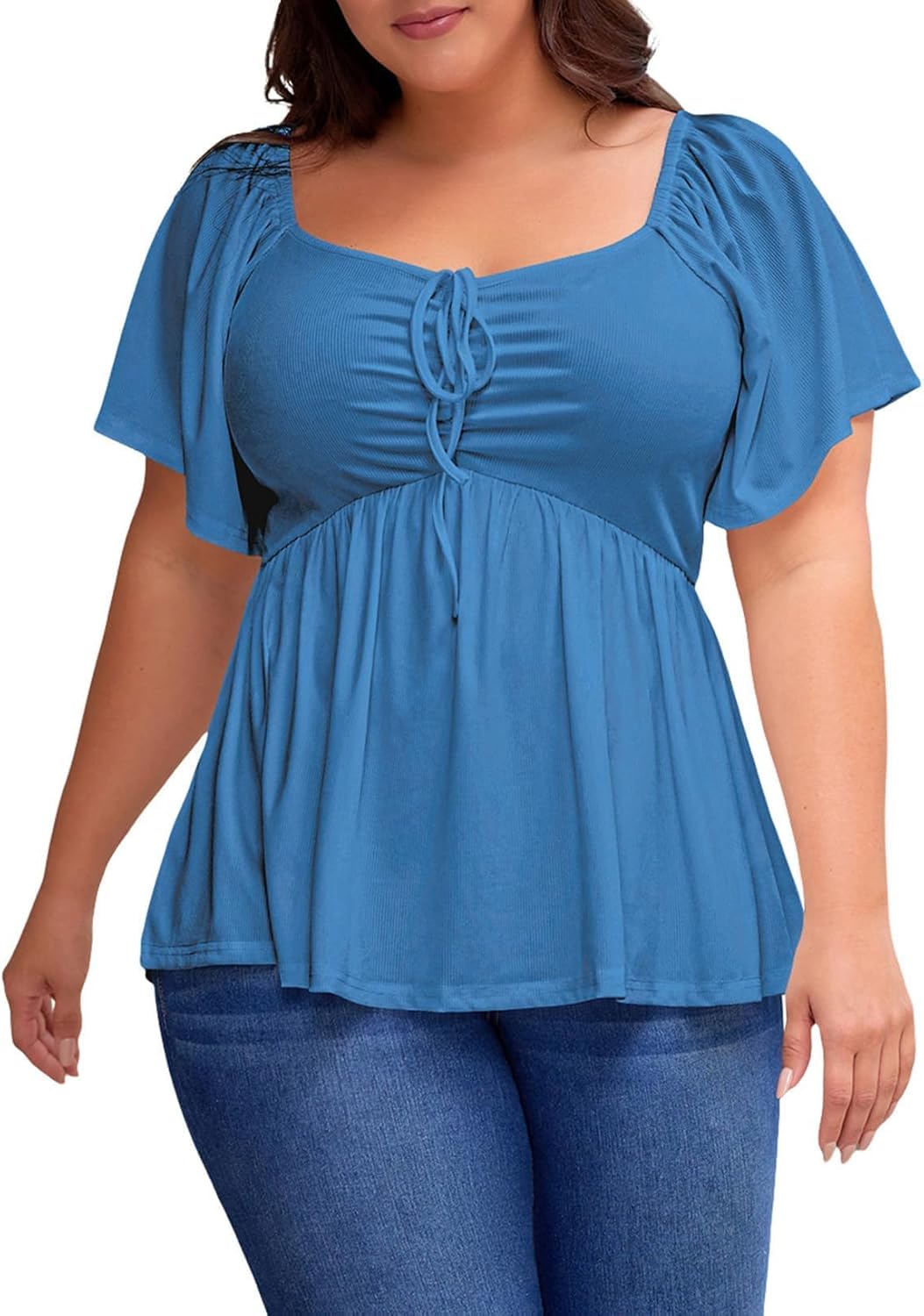 Eytino Plus Size Tops for Women Sweetheart Neck Short Sleeve Peplum Blouse Summer Loose Babydoll Shirts(1X-5X)