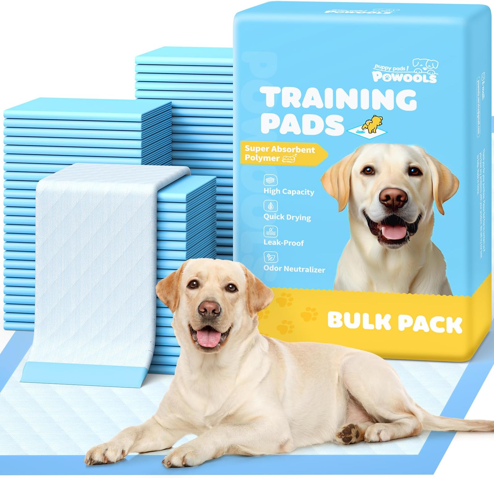 Powools 100-Pack X-Large Puppy Pads - 34'' x 28'' Pee Pads for Dogs Potty Training with Leak-Proof Quick-Dry Design, 6-Layer Wee Wee Pads for Dogs, Blue