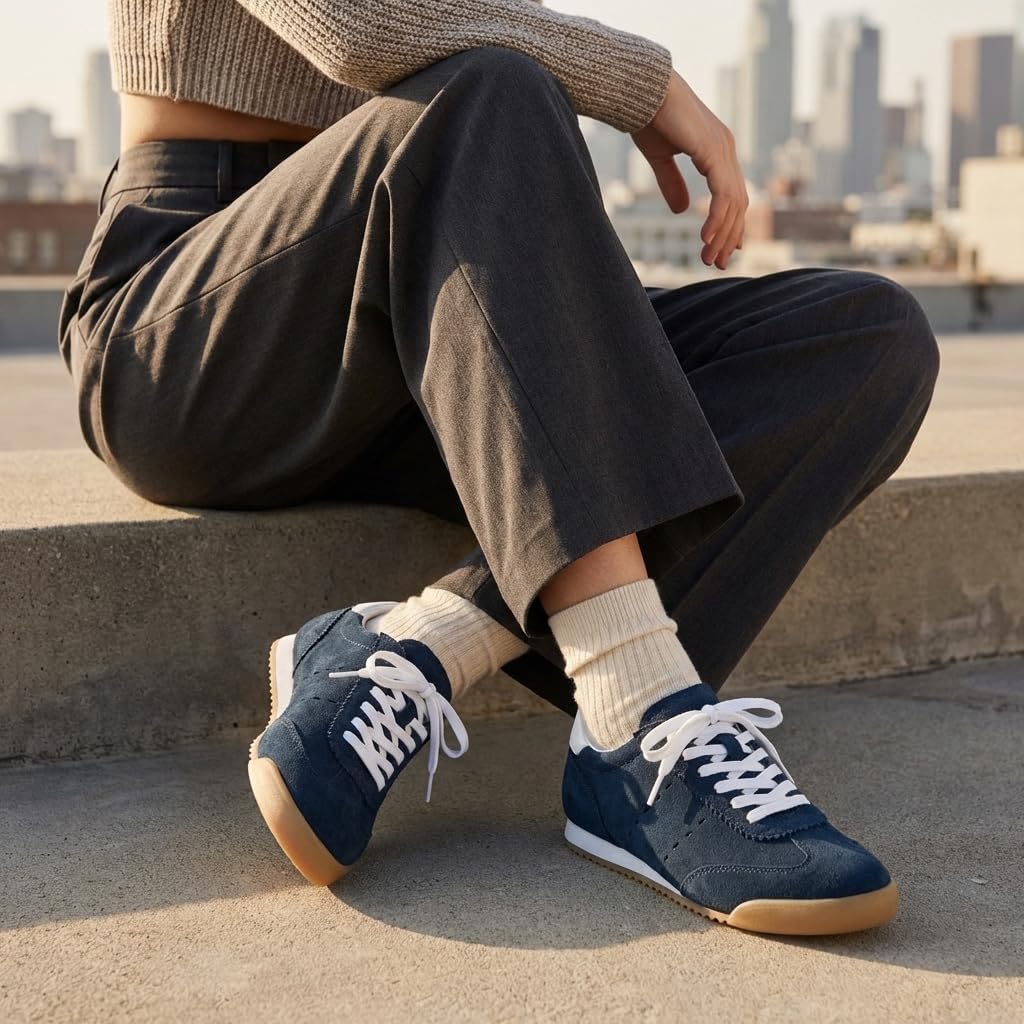 CUSHIONAIRE Topcat Genuine Leather Suede Sneakers for Women, Lightweight Everyday Casual Womens Shoes with Retro Style and Cushioned Comfort