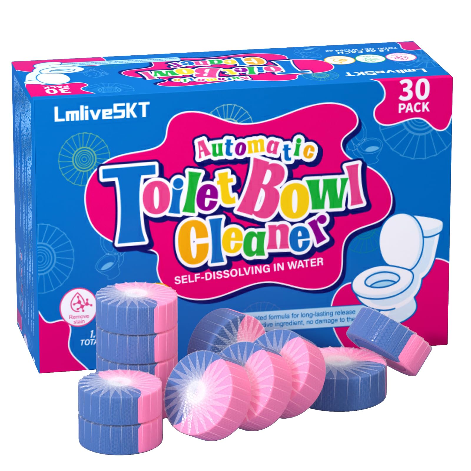 Automatic Toilet Bowl Cleaner Tablets, 30-Pack Blue Water Freshener