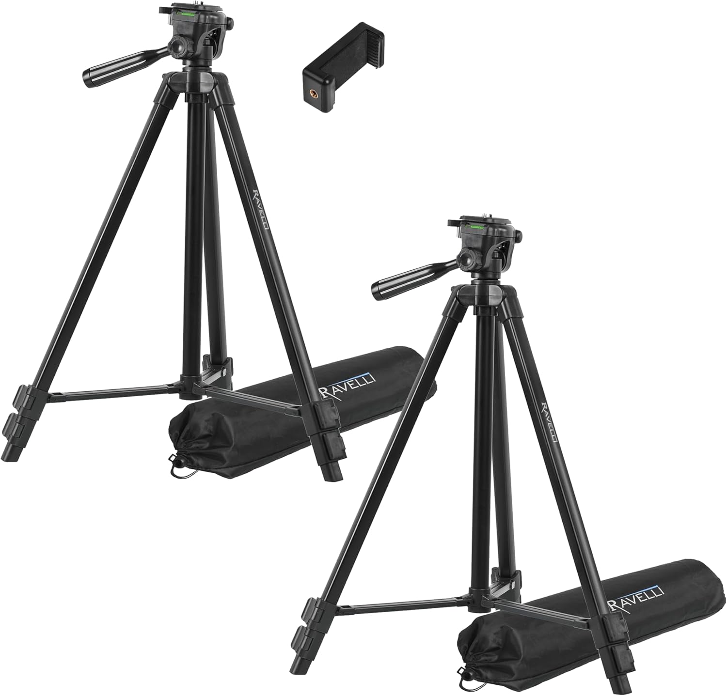 Ravelli APLT3 53" (2 Pack) Light Weight Aluminum Tripod with Bag Includes Universal Smartphone Mount