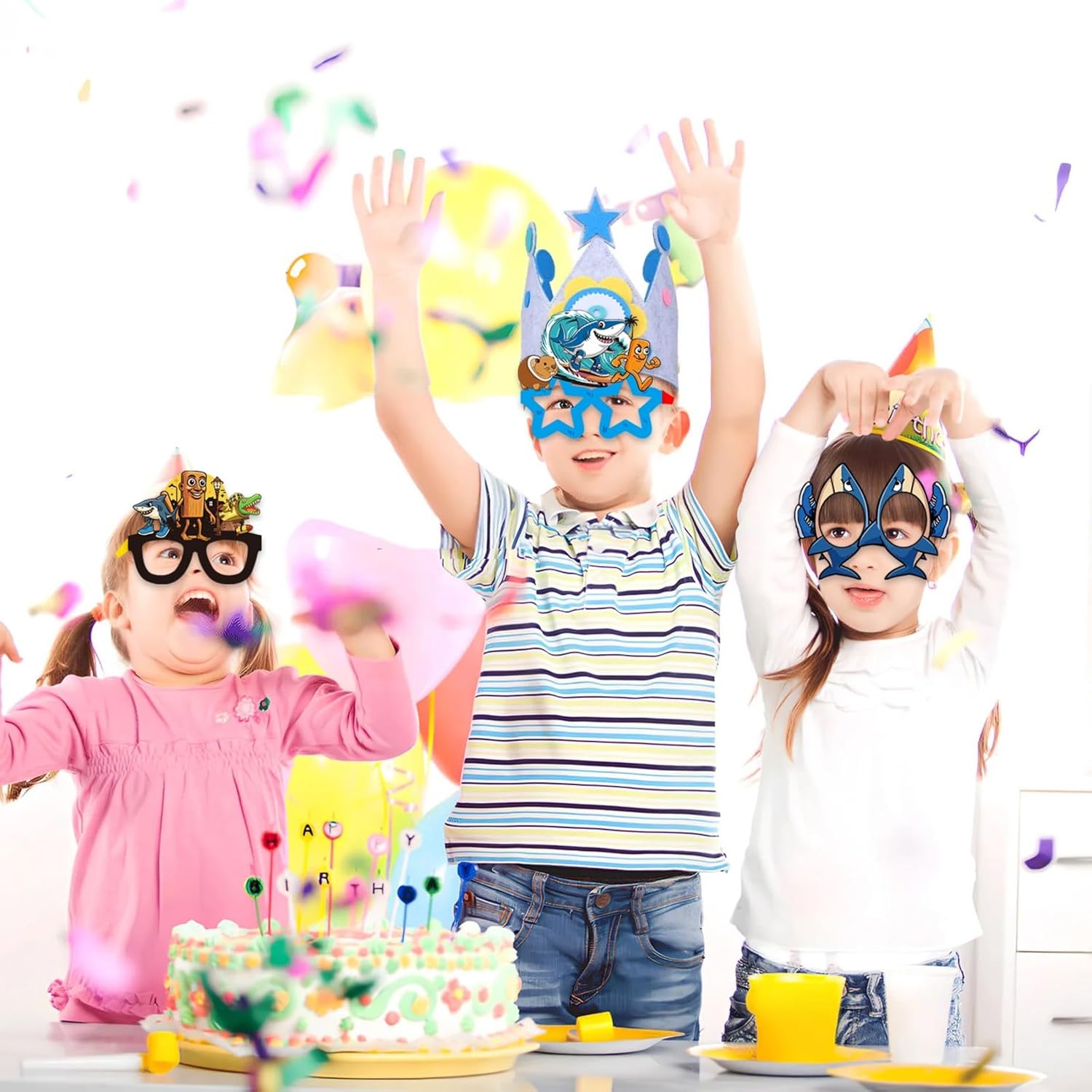 Brain Rot Party Decorations, Including 15pcs Banners, 1pc Happy Birthday Backdrop, 16pcs Balloons, 12pcs Cute Glasses, 12pcs Cupcake Toppers and 1pc Big Cake Topper