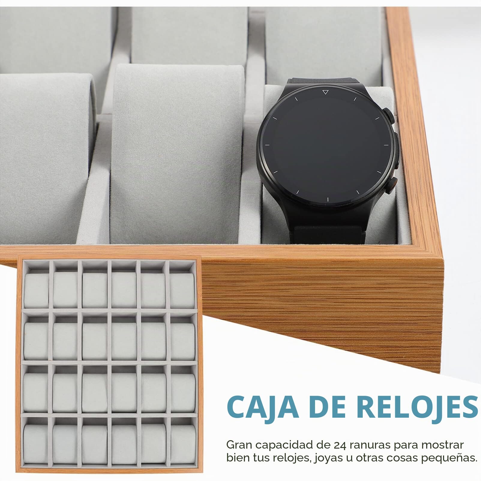 Hemobllo Reloj caja organizador bandeja de reloj de madera caja de almacenamiento soporte escaparate relojes titular organizador joyas cajón caja de reloj