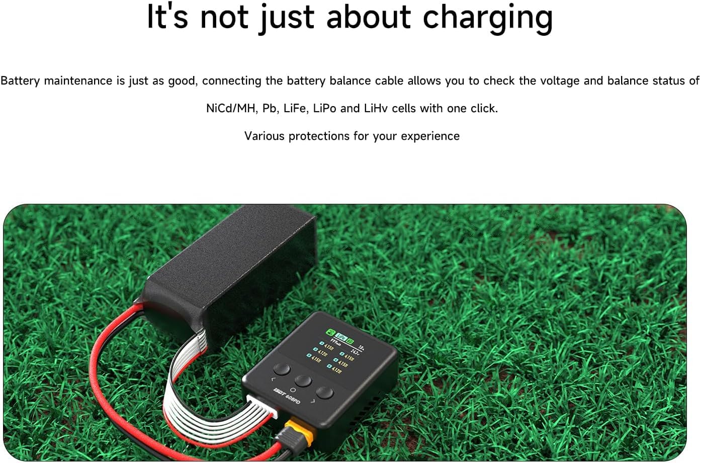 ISDT 608PD Lipo Akku Ladegerät DC 6S/240W/10A USB C 100W/5A für RC-Akkus Balance Ladegerät für Life/Lilon/LiPo/LiHV (1-6S),NiMH(1-16S),Pb (1-12S) Batterien