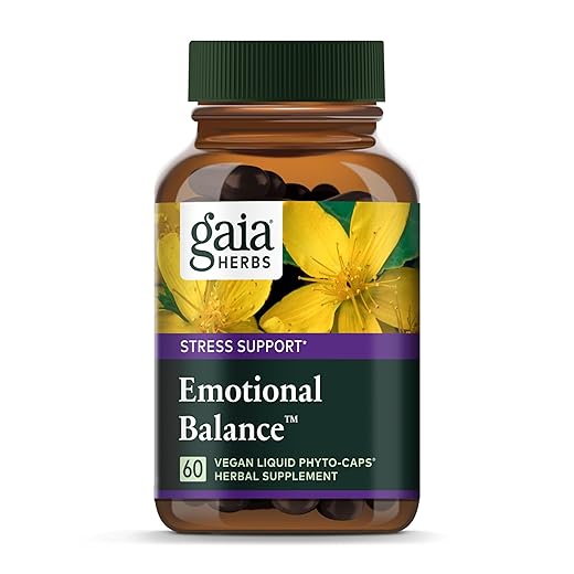 Gaia Herbs Emotional Balance - Stress Support Supplement to Help The Body Cope with Stress - with St. John’s Wort, Passionflower, Vervain, and Oats - 60 Vegan Liquid Phyto-Capsules (20-Day Supply)