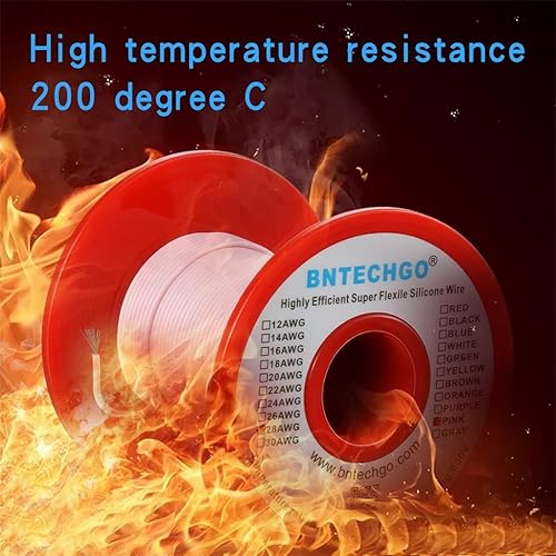 Vista 53 de BNTECHGO Carrete de alambre de silicona calibre 28 de 250 pies, negro, flexible, 28 AWG, alambre de cobre estañado trenzado