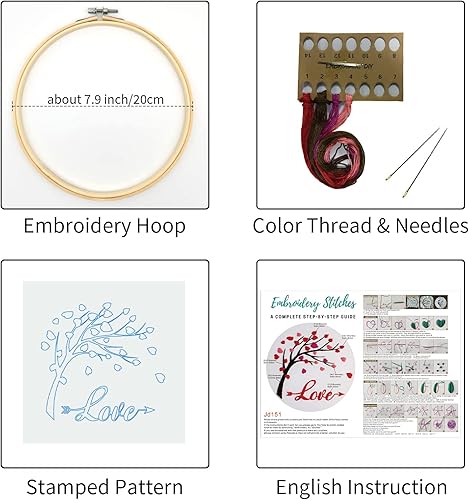 Miniatura 51 de Louise Maelys Kits de bordado cardenal para principiantes con patrón de flor de pájaro, kit de punto de cruz para adultos, kit de punto de cruz