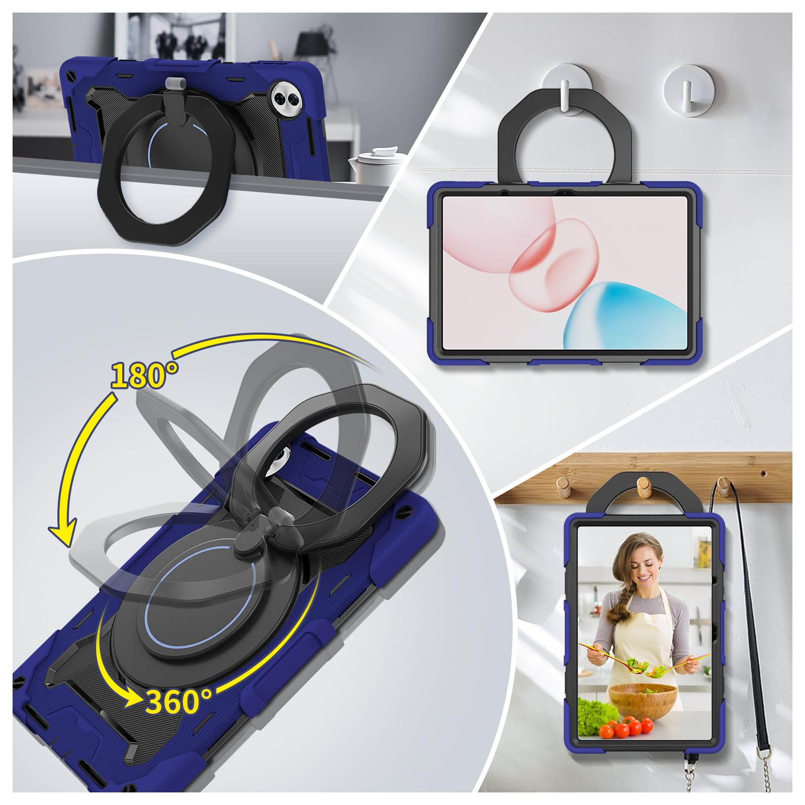 Etui na tablet Honor Pad 10 2025 30.7 cm z obrotową podstawką o 360°, odporne na wstrząsy, z paskiem na ramię, uchwytem na ołówki i pierścieniem na uchwyt, dla dzieci i dorosłych