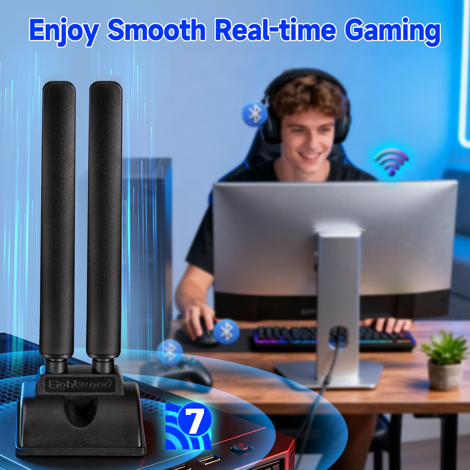 Eightwood Antenna WiFi 7 2.4GHz 5GHz 6GHz WLAN 6E Tri-Band Antenna con Base Magnetica e Cavo di prolunga da 2m per PC Bluetooth Scheda Madre Schede WLAN PCI Card WiFi