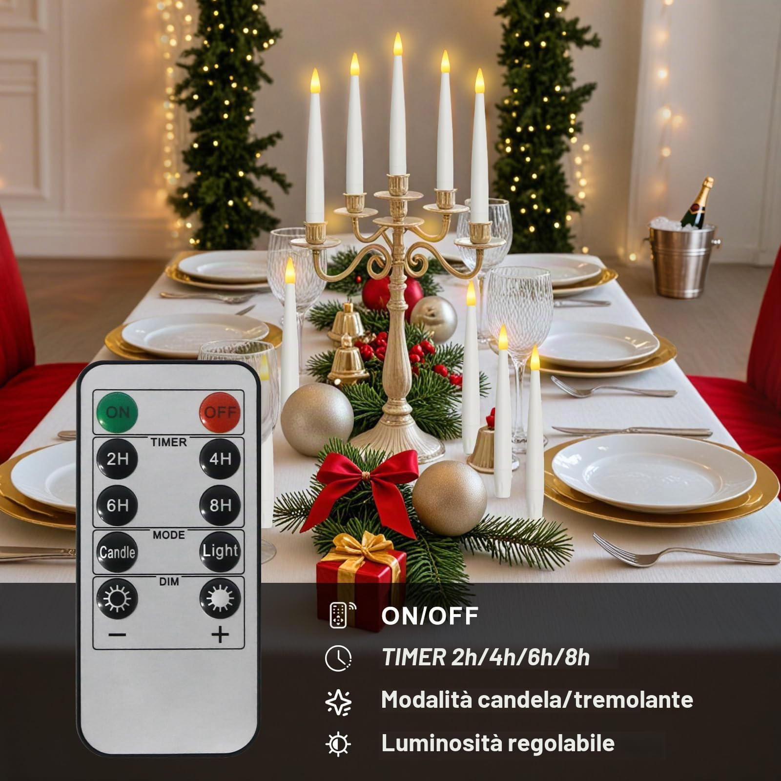 Candele LED Decorative per Albero di Natale: Palle di Cristallo, Telecomando Regolabile, 12 Pile AAA Incluse, Sicure Senza Fiamma