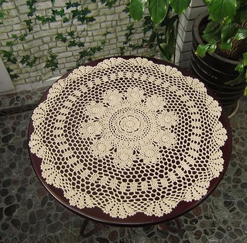 Miniatura 8 de Laivigo Tapones redondos hechos a mano de ganchillo de algodón con encaje, 22 pulgadas, color beige