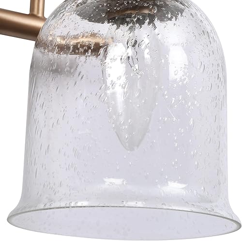 Miniatura 8 de Lámpara de tocador dorada, moderna lámpara de baño sobre espejo, iluminación de tocador de 3 luces con pantalla de vidrio sembrado