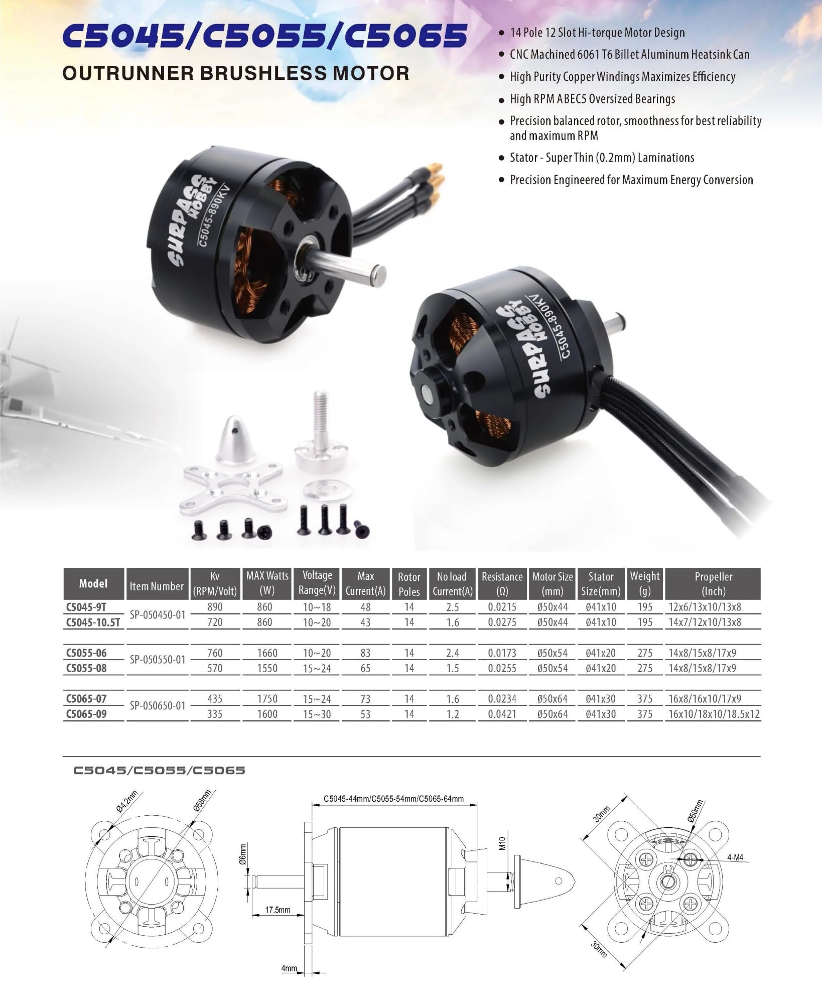 Motore Brushless C2822-C5056 per Drone Quadricottero RC FPV Alta Efficienza | Motore outrunner bilanciato, cuscinetti ABEC5, rame puro, KV 335-1900, leggero e robusto(C2830 850KV)