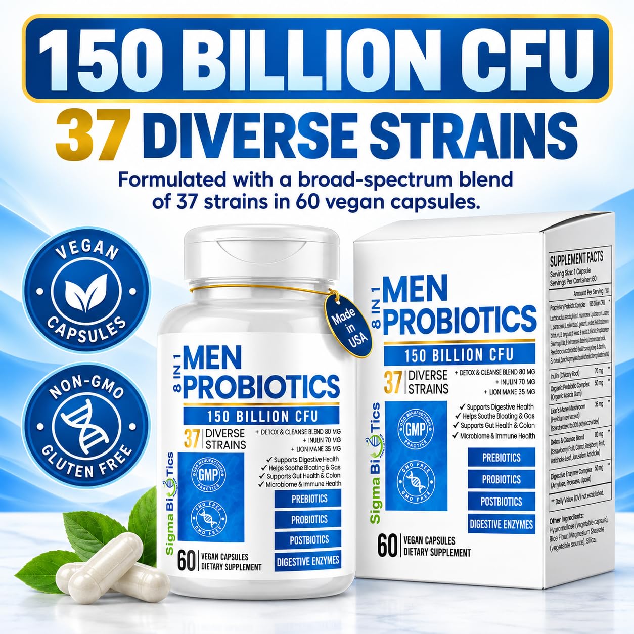Probiotics for Men 150 Billion CFU 37 Strains + Organic Prebiotics, Enzymes — Amazon image 5