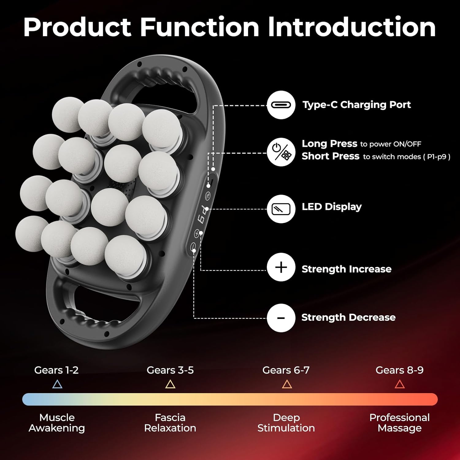 16 Head Massage Gun Set, Deep Tissue Percussion Massager with 9 Modes & 9 Intensities, Pain Relief, Portable & Quiet, Massage Tools for Back, Shoulders, Legs, Foot, Full Body Muscle Relaxation