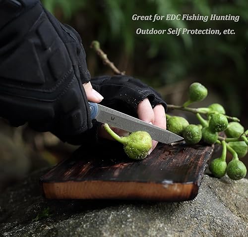 Miniatura 3 de WALLOPTON Cuchillo plegable de bolsillo, acero CPM-S35VN de 0.16 pulgadas de grosor, mango delgado G10 azul cielo con rompecristales, fácil de