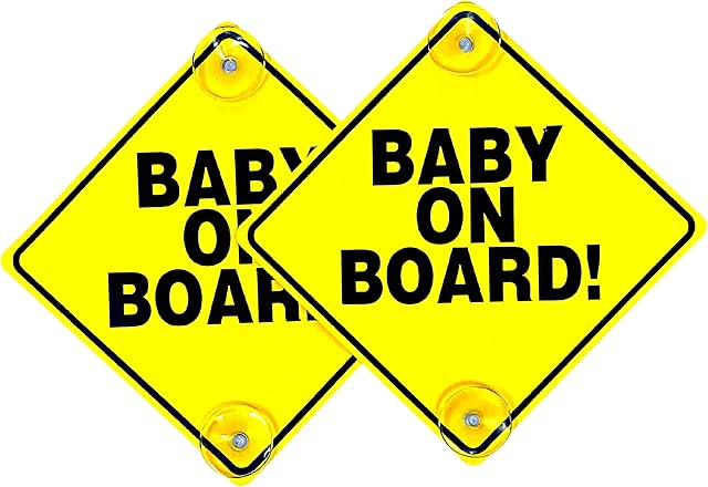 ONEBRAND Baby on Board Sign for Car - Baby on Board Car Warning Sign - 2 Pieces - Sticker Sign for Car Warning with Suction Cups  Waterproof and Durable  Clearly Visible Sign.