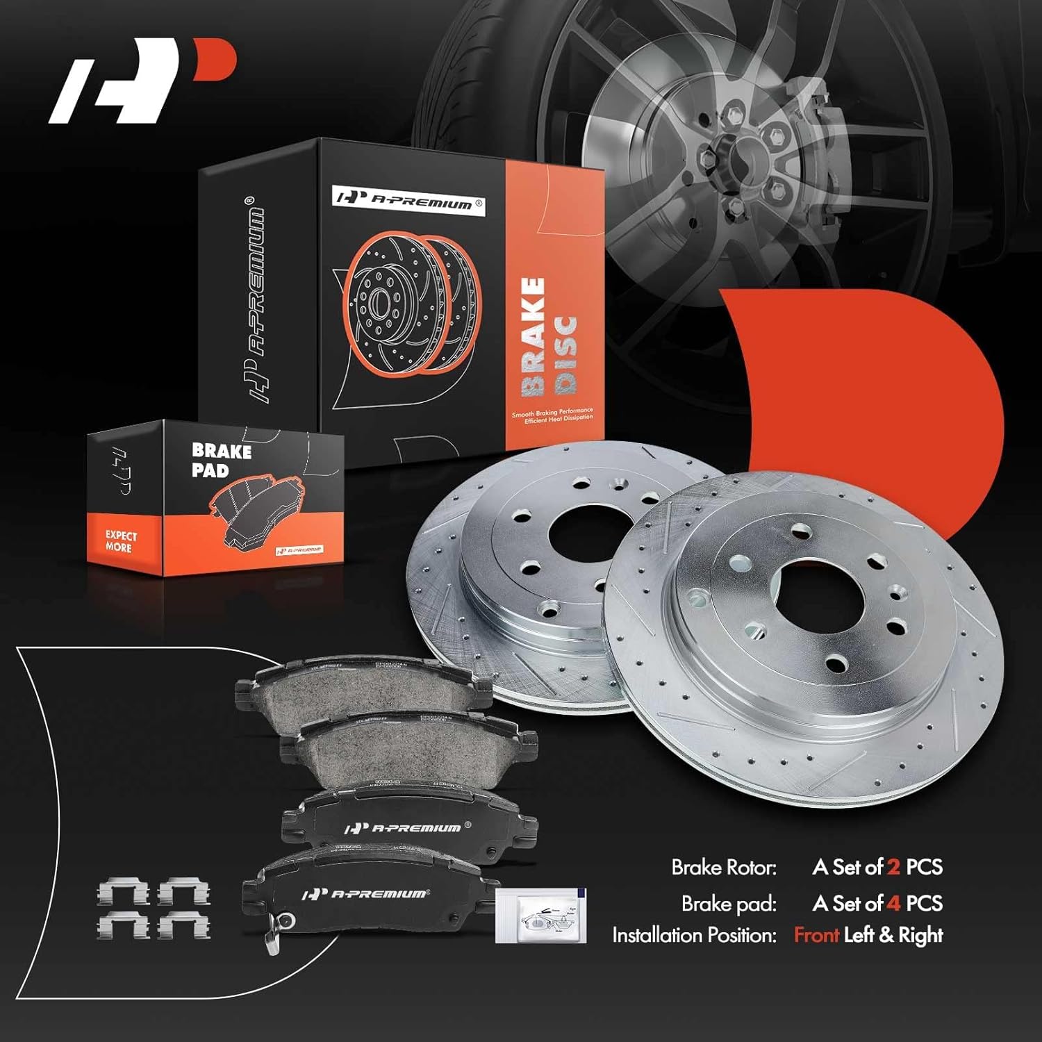 A-Premium 13.02 in (331mm) Rear Drilled and Slotted Disc Brake Rotors + Ceramic Pads Kit Compatible with Select Chevy, GMC, Buick and Saturn Models - Traverse, Acadia, Acadia Limited, Enclave, Outlook