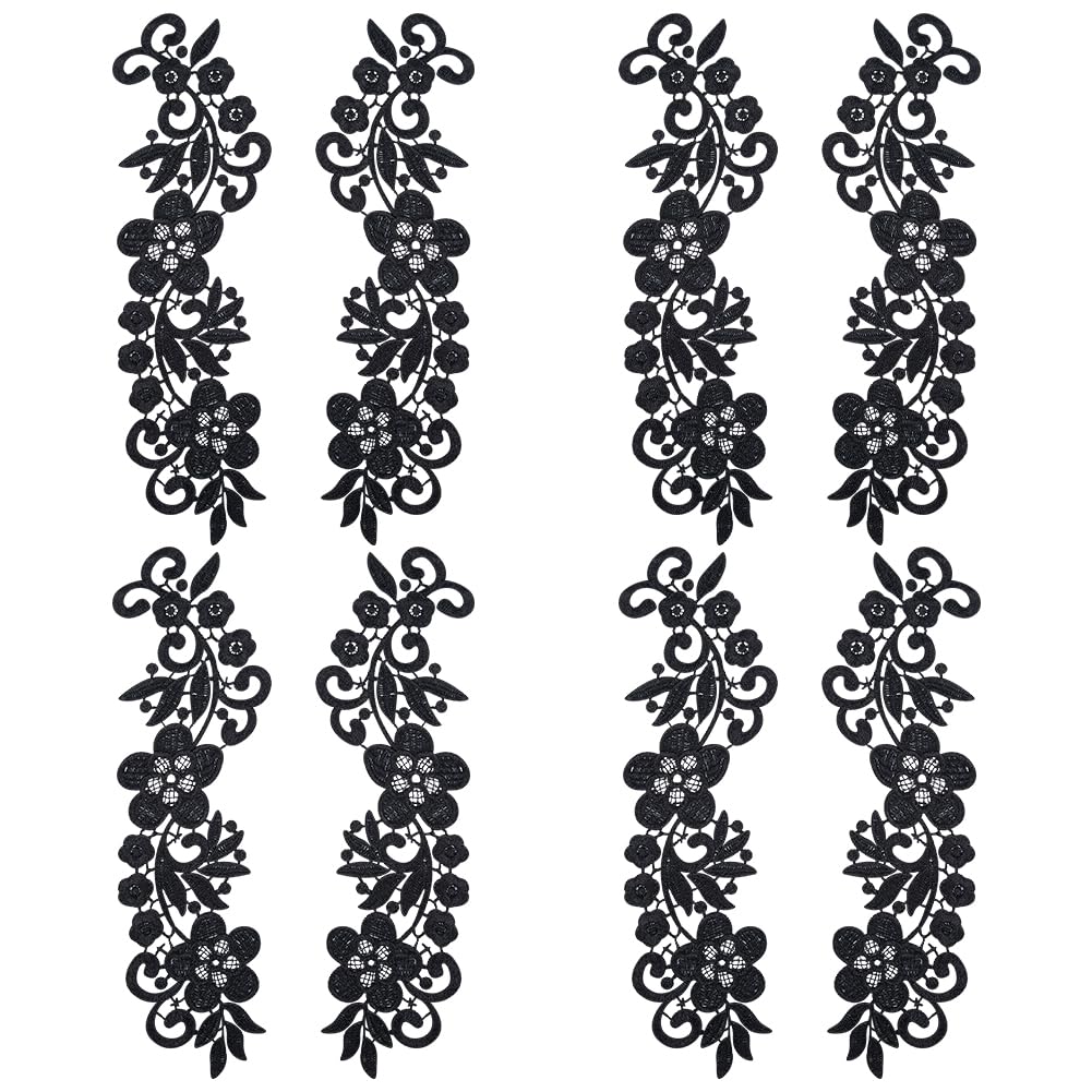 GORGECRAFT 4 Pairs Flower Lace Fabric Applique Black Floral Embroidered Sew on Patches Water Soluble DIY Wedding Dress Headwear Collar Neckline Mesh Trims for Sewing Clothing Hat Bag Jeans Accessories