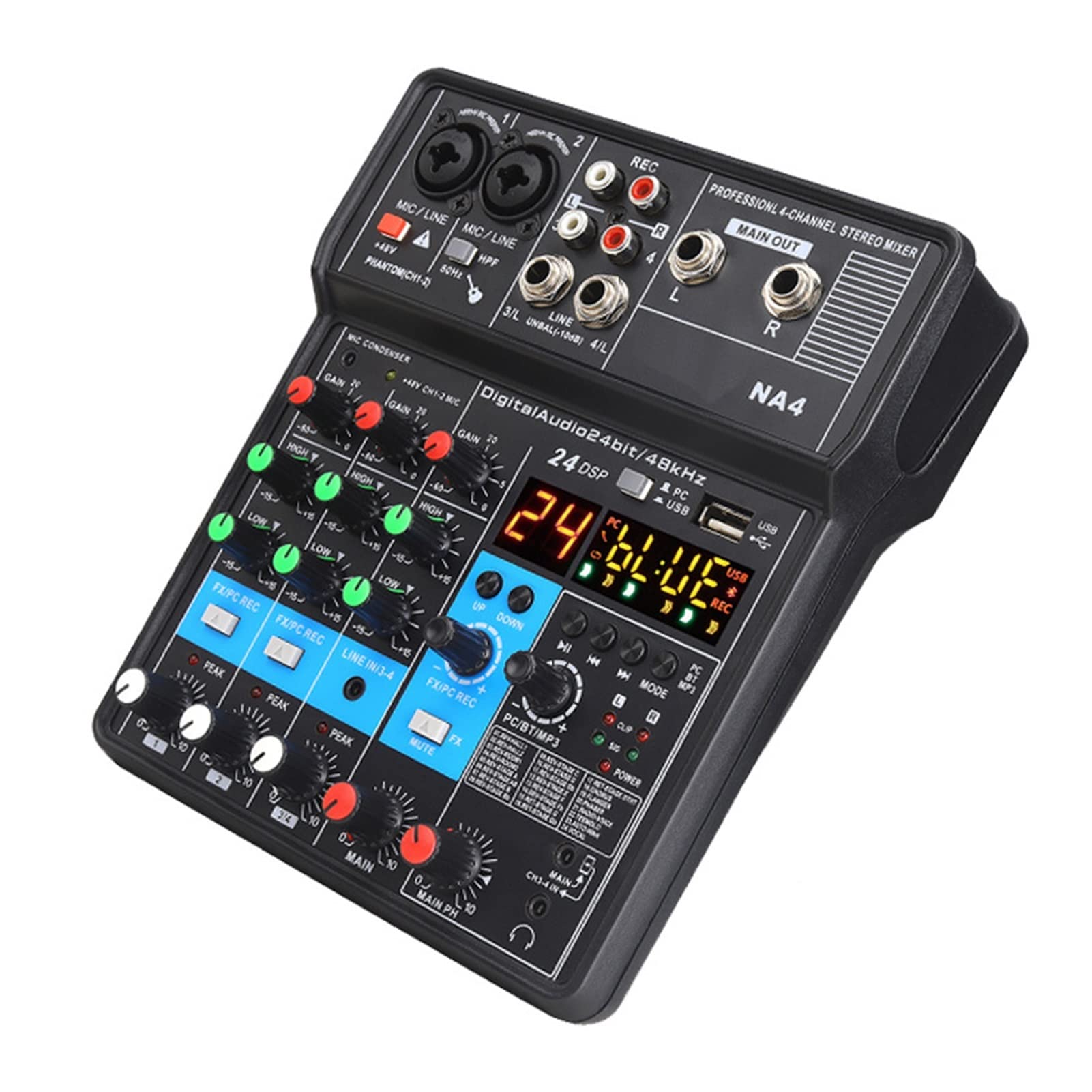 Attrezzatura per DJ per Feste Portable Mixing Console 4/6/8 Channel Bluetooth Soundcard USB Play Record PC Playback Mini Audio Mixer Broadcast Podcast NA4(A8)