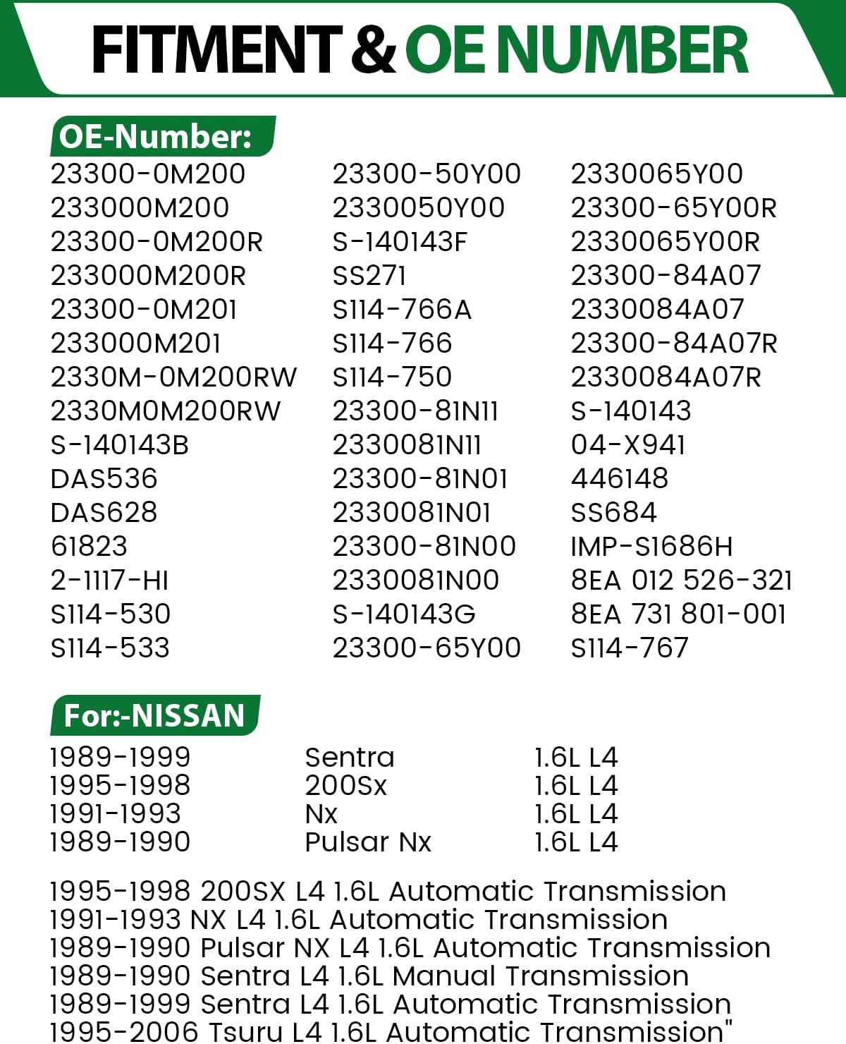 23300-0M200 Starter Motor for:-Nissan Sentra 1989-1999, 200SX 1995-1998, NX 1991-1993, Pulsar NX 1989-1990, Tsuru 1995-2006 1.6L L4, 12V 1.4KW 8 Teeth, Replace OE# 233000M200 23300-0M201