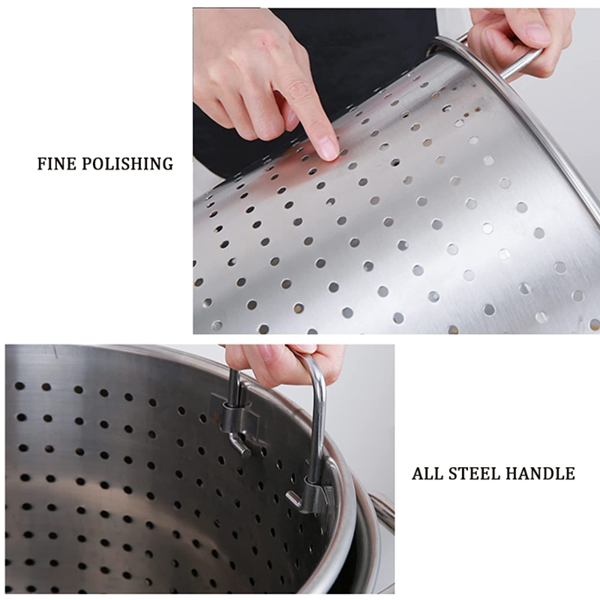 Marmite Robuste en Acier Inoxydable 27/45/63 pintes - Friteuse Professionnelle pour Dinde et Grande marmite à écrevisses avec passoire pour la Cuisine à la Maison et en extérieur - Argent