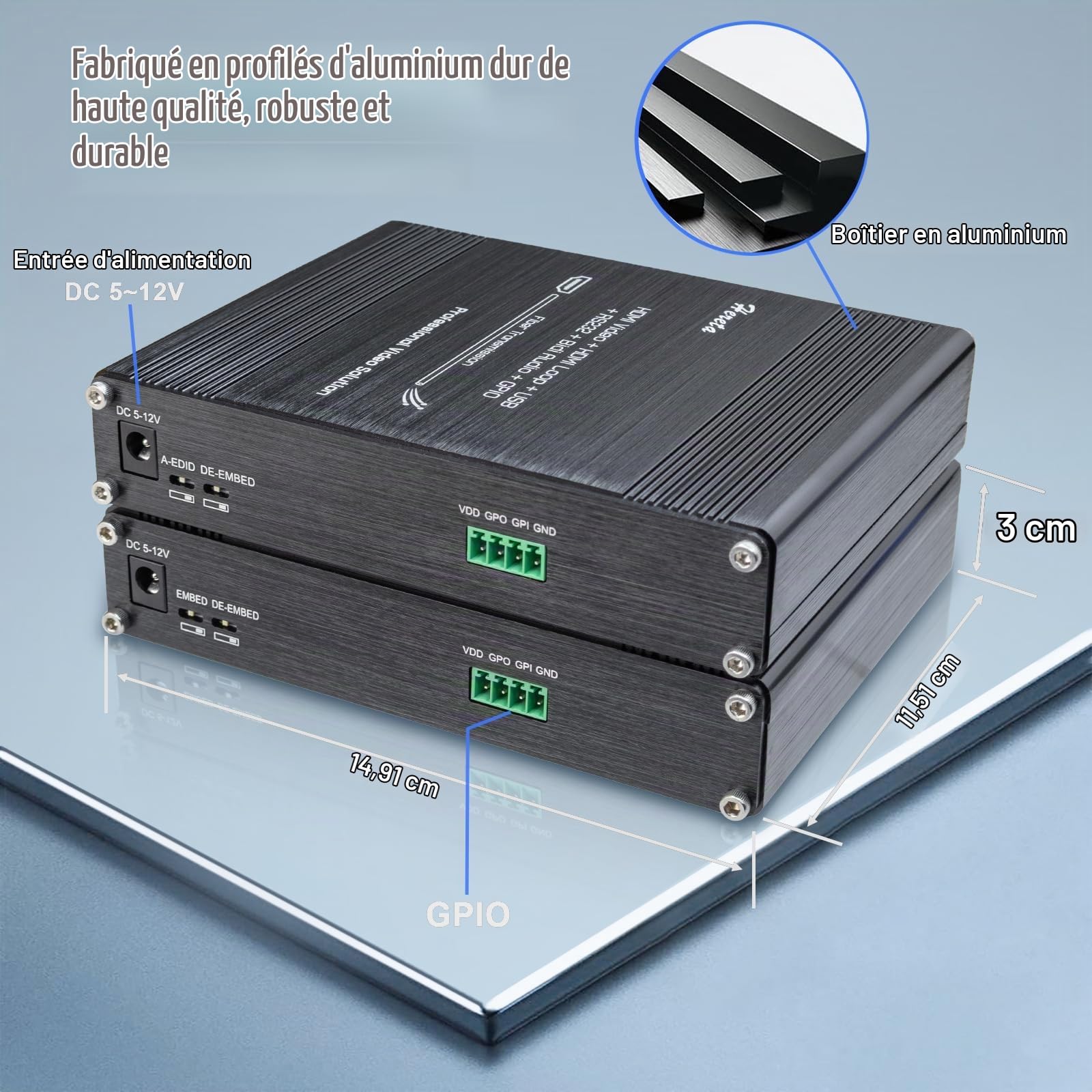 Extension de Fibre Optique HDMI, Audio Vidéo KVM sur Convertisseurs Fibre Optique Fibre Extender, 1920 * 1080P@60Hz, Support Clavier de Souris USB RS232 & GPIO, Jusqu'à 20km
