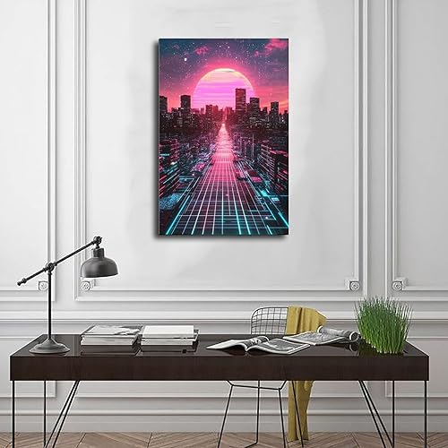 Miniatura 3 de Synthwave Vaporwave Wall Decor  Neon Pink Blue Retro Futuristic Poster Print Canvas Posters Wall Art Bedroom Office Room Decor Gift