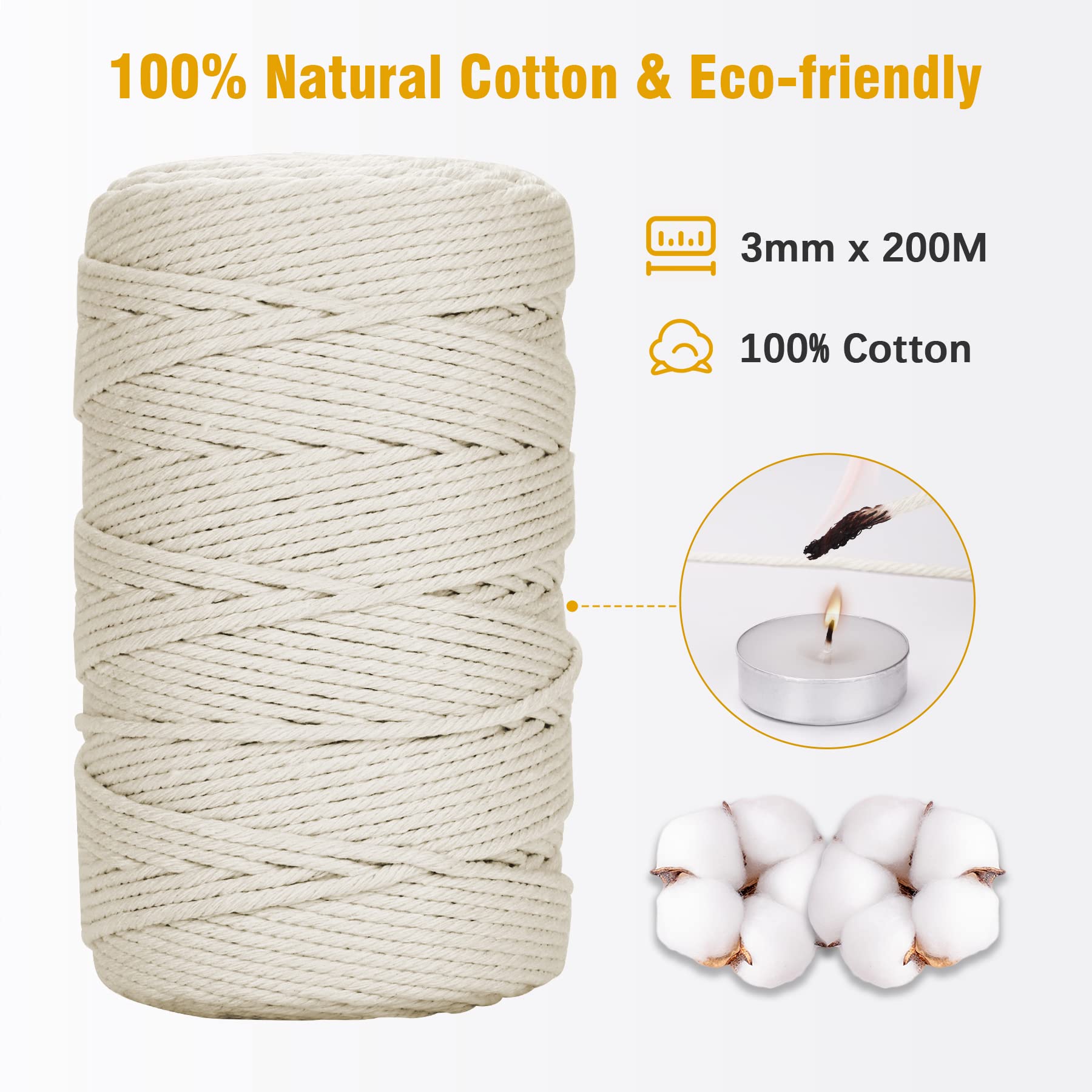 Cuerda / Cordón De Algodón Para Tejer Macramé 4mm / 1kg Color Beige
