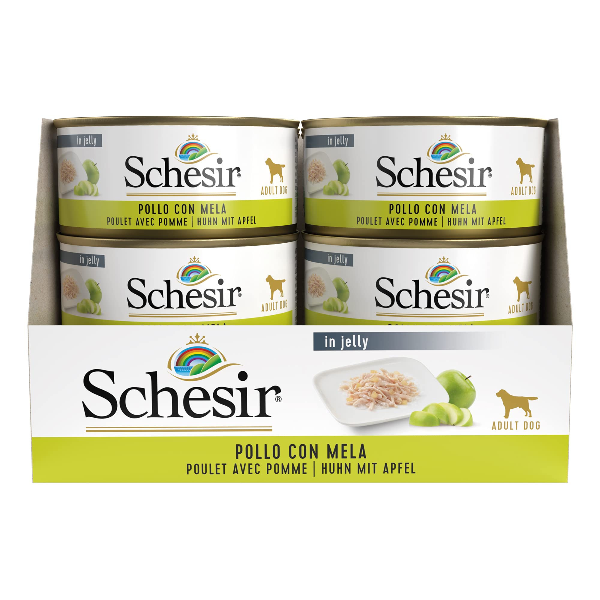 Schesir Dog Fruit filet z kurczaka z jabłkiem, karma dla psów mokra z owocami, 18 puszek x 150 g
