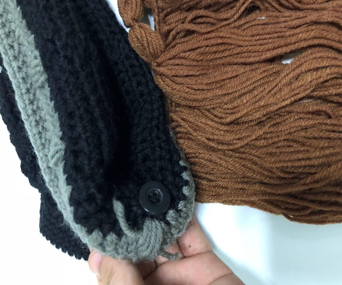 YEKEYI Viking Horns Hat Winter Warm Funny Hat Beard Facemask Handmade Knit Hat Removable Beard image 4